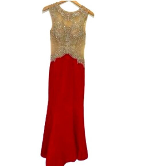 Fiesta Fashion Red/Gold Formal Long Prom Dress Size Small - Picture 1 of 15